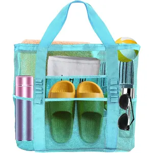Large Mesh Beach Bag - Lightweight & Foldable Family Beach Bag with 9 Pockets for Toys, Towels &  Essentials