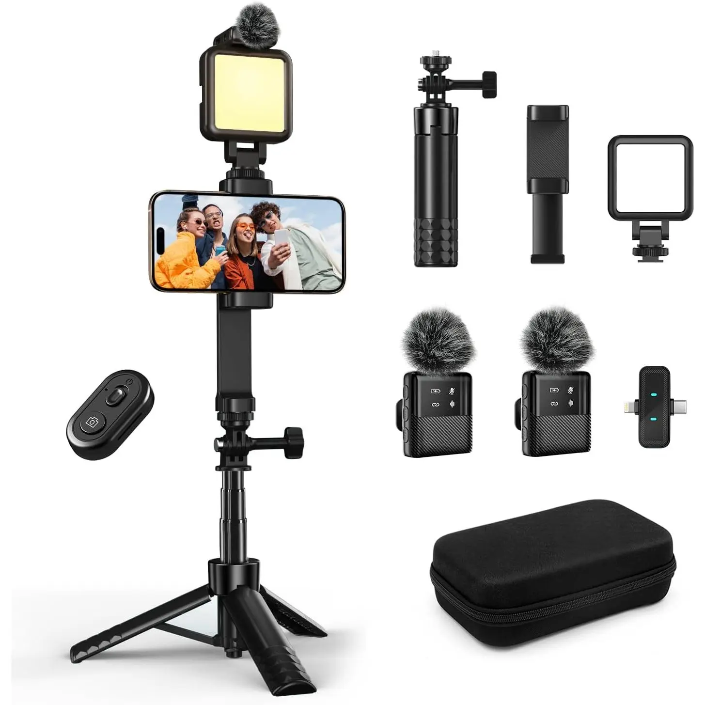 Vlogging Kit for /Android,31" Selfie Stick Tripod with Light, Microphone, Remote Control & Storage Boxes, YouTube Starter Kit for Interviews, Vlogs, , YouTube Video Recording