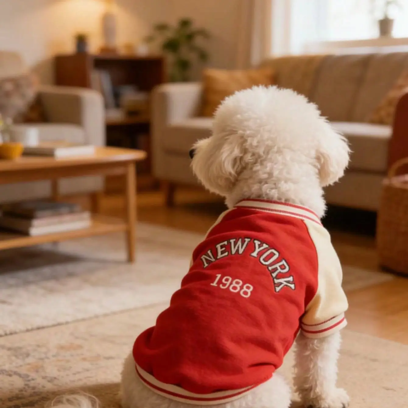 New York 1988 Retro Baseball Jacket, Colorblock, Unisex Pet Clothing, Vintage Style, Cat Dog Apparel, Kitten Clothes, Fashionable Outerwear