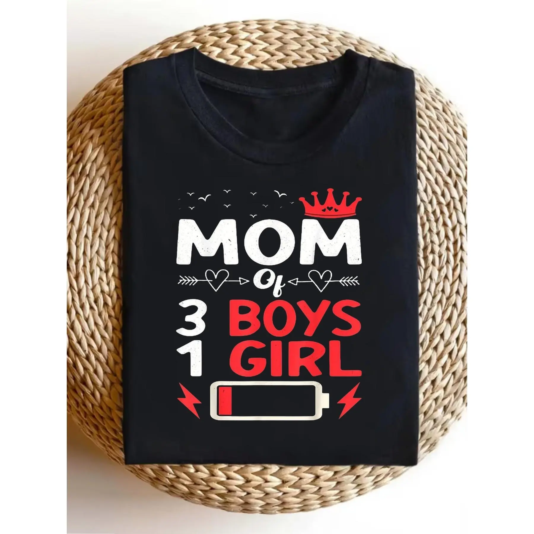 Mom of 3 Boys And 1 Girl Battery Low Mother'S Day T Shirt Comfortable Outdoor Casual Top Casual Summer Wear Crew Neck Tshirt Men'S Summer Clothes Slightly Elastic S XXXL 2026 Summer Short Sleeved