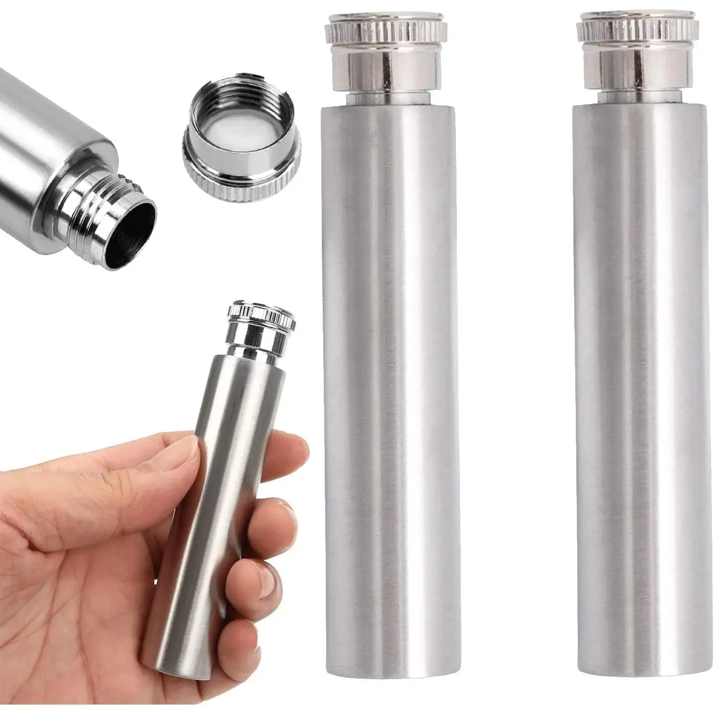 2PCS Stainless Steel Tube Hip Flask, 1 Oz Hidden Flask for Liquor, Multifunctional Mini Pocket Flask, Cigar Shaped Tubular Drinking Bottle