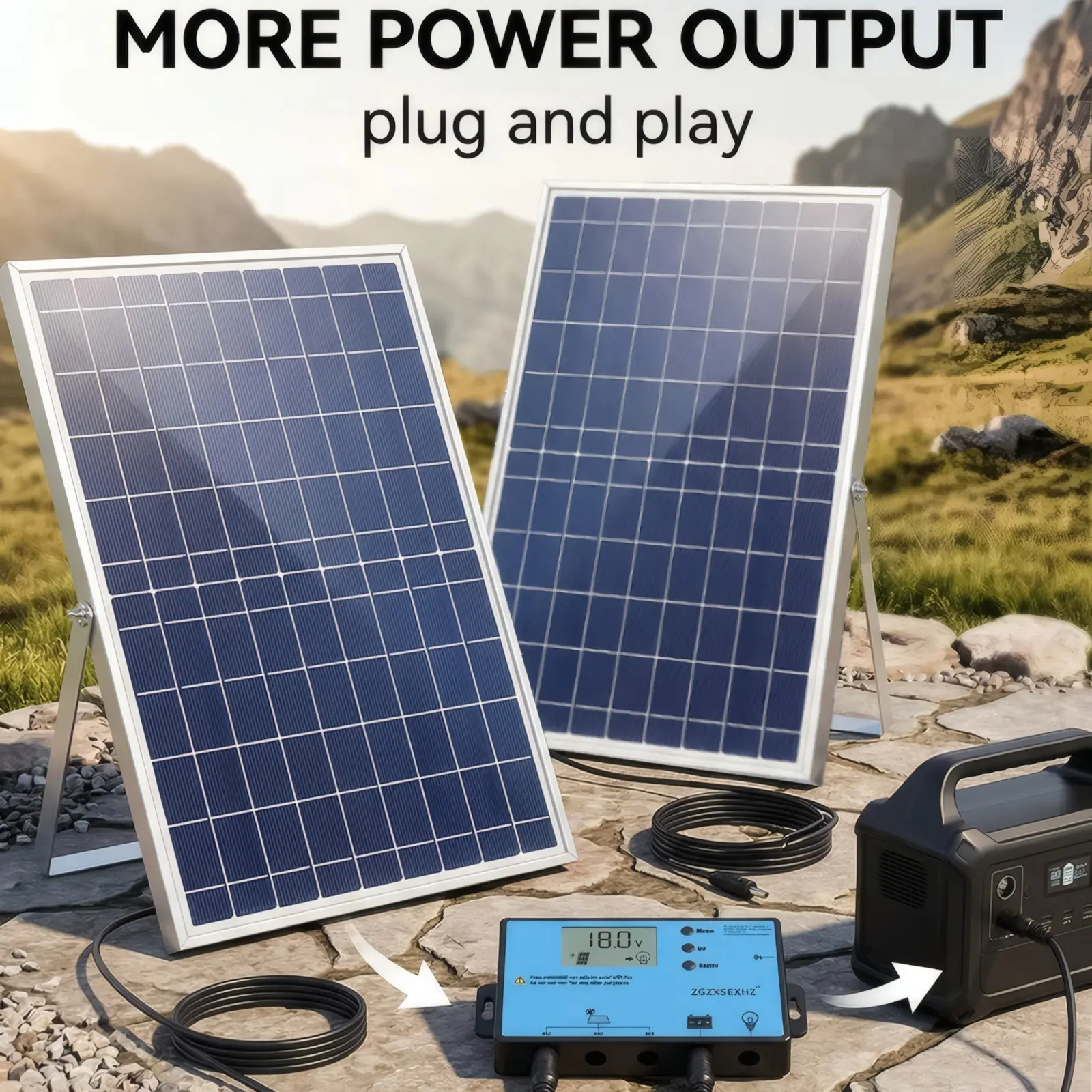 20W Solar Panel Kit, Polysilicon Portable Charger with Controller, DC & USB Output, Off-Grid Solar Panels for Camping, RV, Van Life, Overlanding, Car, Rooftop, Emergency Power Supply