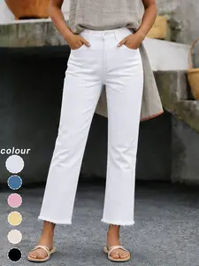 Women's Spring & Fall Slim-Fitting Denim Jeans, Casual Button Fly Pockets Design, Long Regular Fit, Versatile Commuter Pants