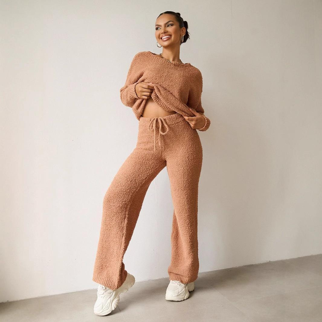 Joyfunear Women's Soft Woolen Knit Tracksuit Hoodie & Leggings Set for Home Leisure Daily Outings High-Quality Blend Fabric Adjustable Drawstring Hoodie Elastic Waist Leggings Pink Hue S-XXL