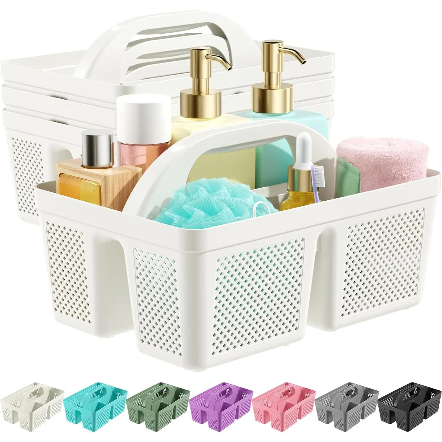 4 Pack Portable Shower Caddy Basket with Handle, Plastic Cleaning Caddy Organizer for Bathroom, College Dorm, Kitchen & Laundry Room, Divided Storage Tote for Toiletries and Cleaning Supplie