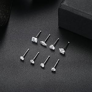 MILACOLATO 8count 20G Nose Rings Studs for Women Men Star Marquise Heart Square Round Shaped CZ Nose Stud L Shape Nose Ring Body Piercing Jewelry