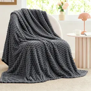 High Density Knitted Grid Textured Plush Throw Blanket, Extra Cozy Fluffy Warm Decor Sofa Blanket, Practical Washable Household Blanket Suitable for Daily Nap Travel Rest and Home Interior Decoration
