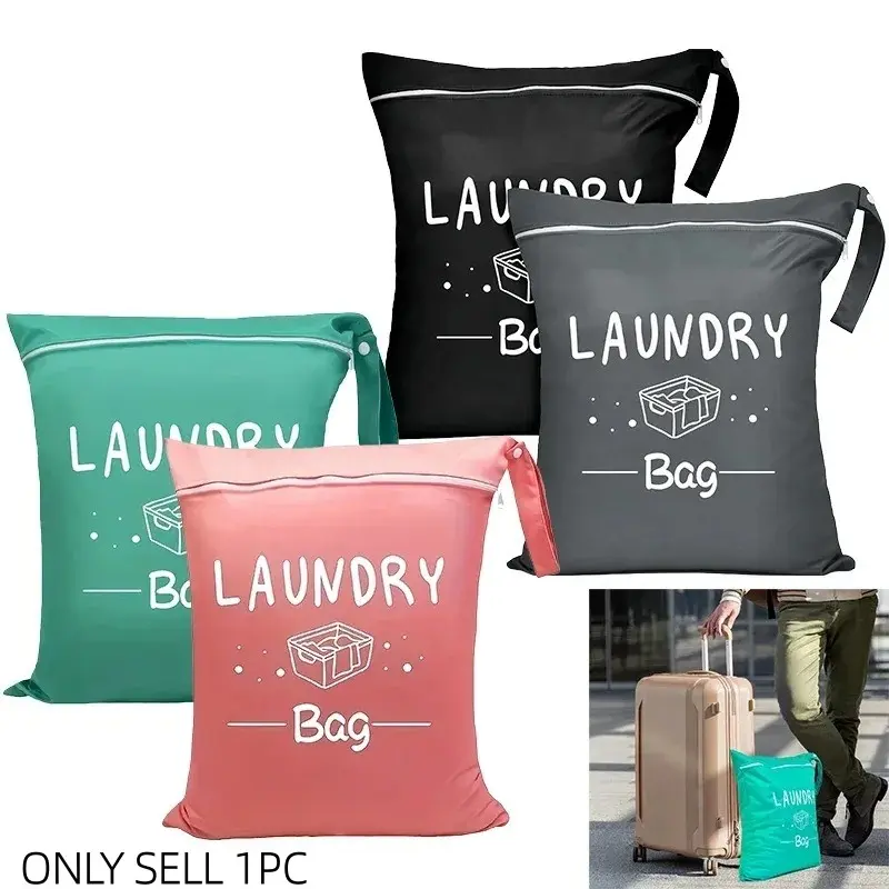 1pc Laundry Bags with Zip, Waterproof Laundry Bag Travel, Reusable Wet Bag with Zip, Waterproof Laundry Bag for Fitness