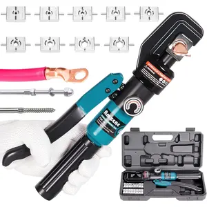 10 Ton Hydraulic Battery Cable Crimper, Single-Hand Return, 9 Hex Dies for 12-2/0 AWG, 180° Rotating Head, Pro Terminal Crimping Tool for Car RV Marine Power