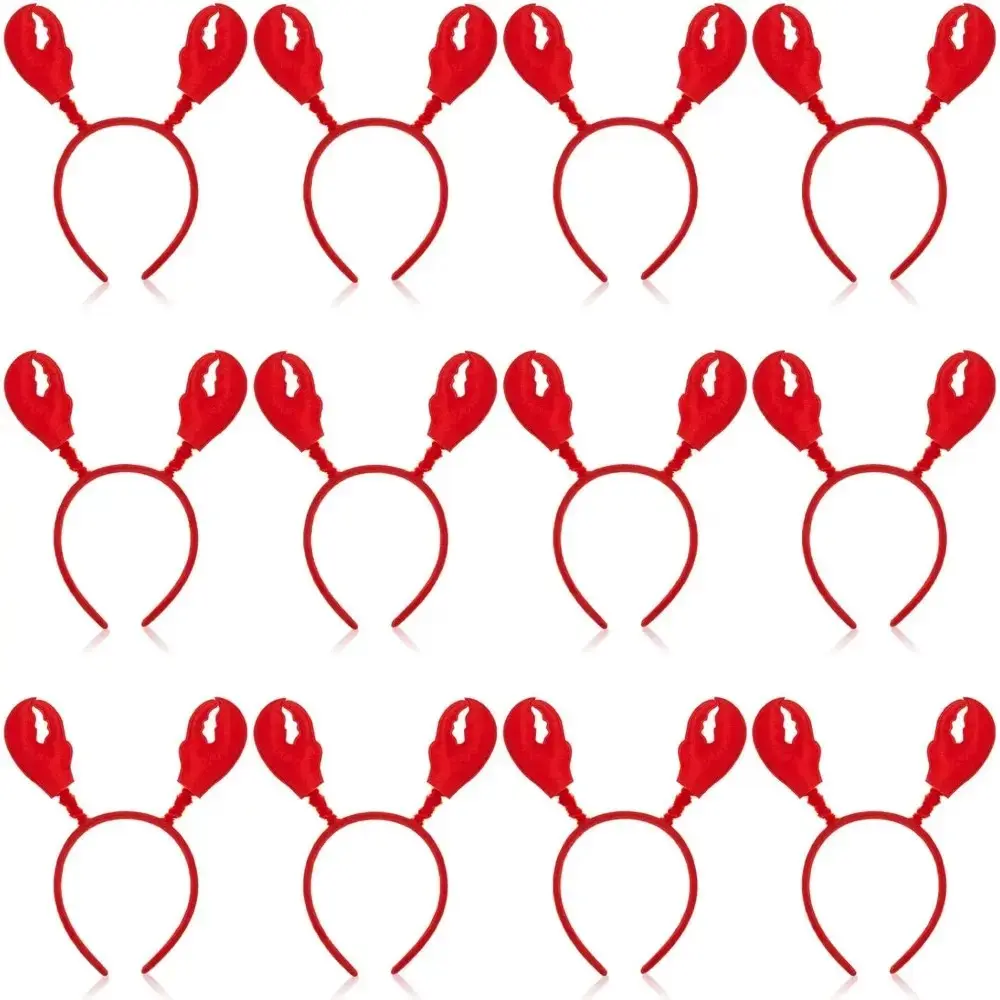 12 Pcs Lobster Headbands, Crab Crayfish Claws Headband Lobster Headwear Hair Hoop Costume Hair Accessories for Animal Cosplay Party Play, Red