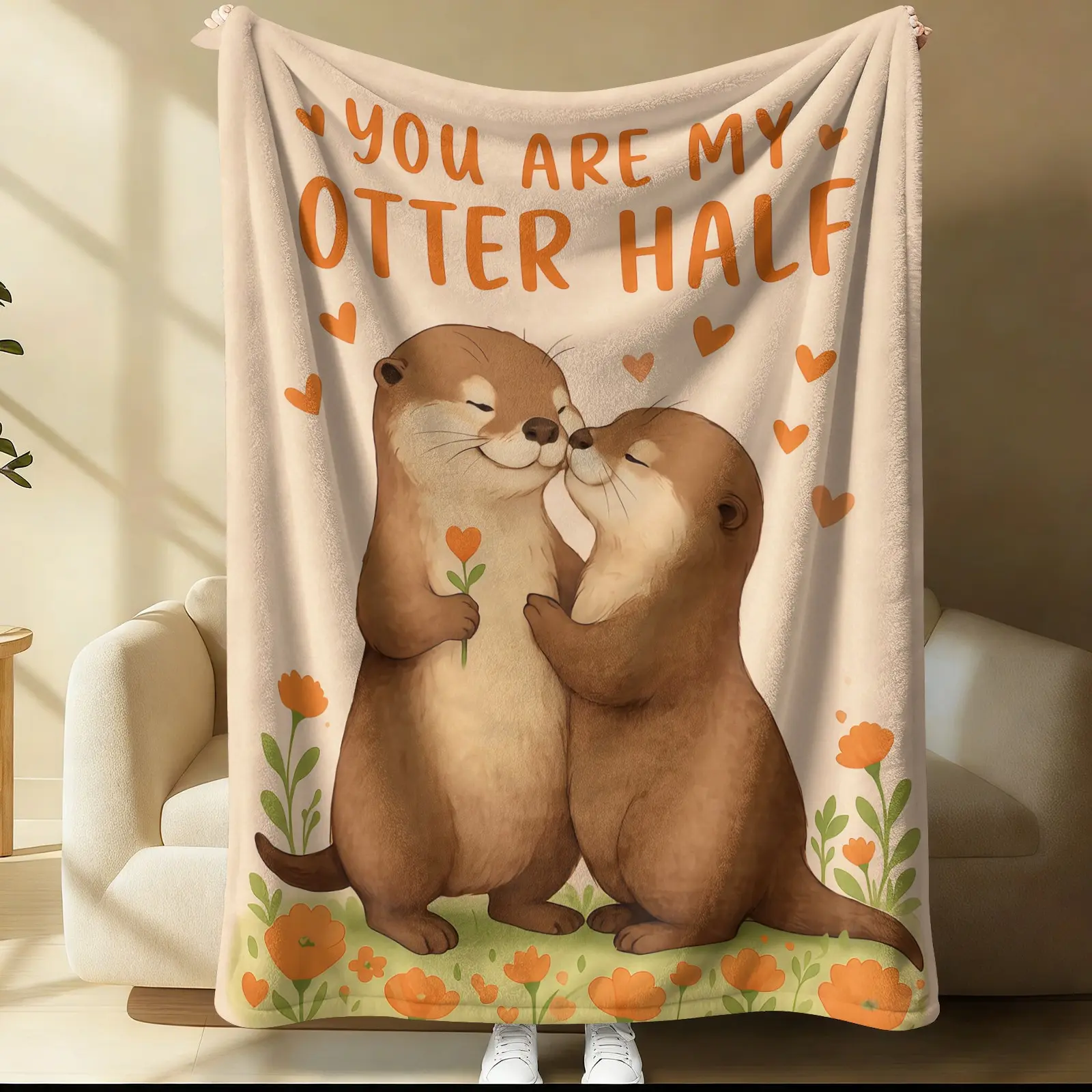 Otter Pattern Blanket, 1 Soft And Comfortable Single-Sided Printed Plush Blanket, Gift For Teenagers And Adults, Suitable For Sofa, Office, Travel, Outdoor Camping