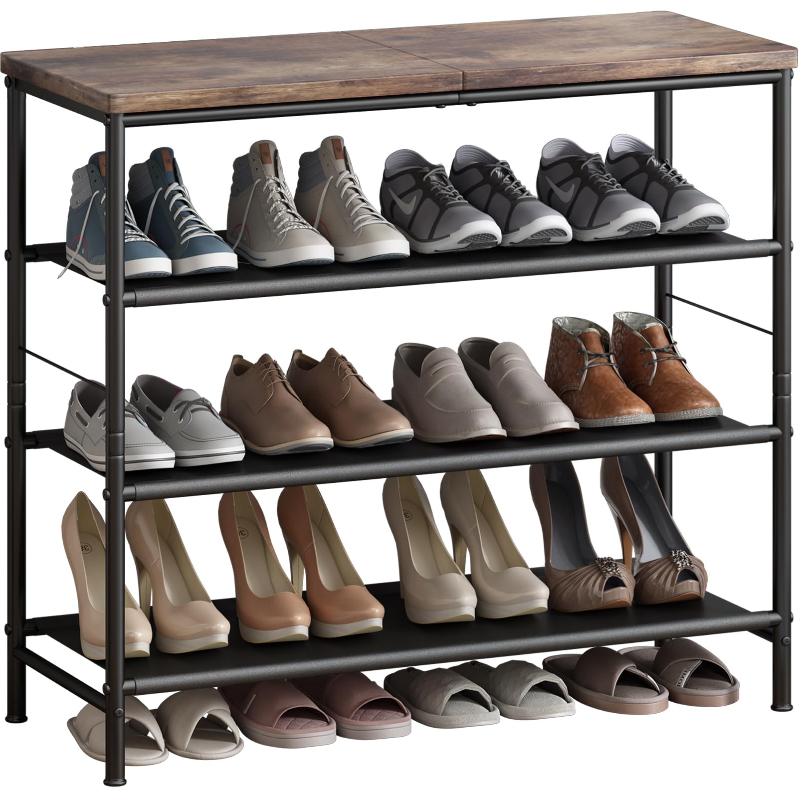 Shoe Rack Organizer 4/ 5/ 6/ Tier Metal Organizer Shelf with Industrial MDF Board and Layer Fabric for Entryway Closet Bedroom Living Room Garage,Black & Rustic Brown【A001】 Deals For You Days Footwear Organization summerwins