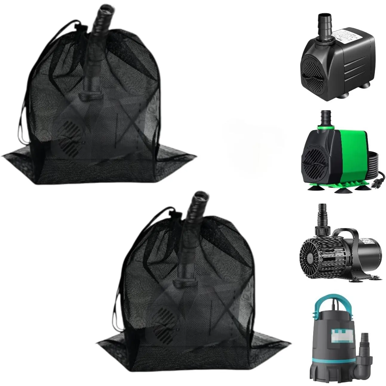 2 count 11.8" x 15.7" Pond Pump Cover, Pond Pump Filter Bag, Black Media Bag Large Pump Mesh Bag for Outdoor Water Ponds Filters, Water Filter Pump, Outdoor Ponds, Garden, Swimming Pool (2 Pack)