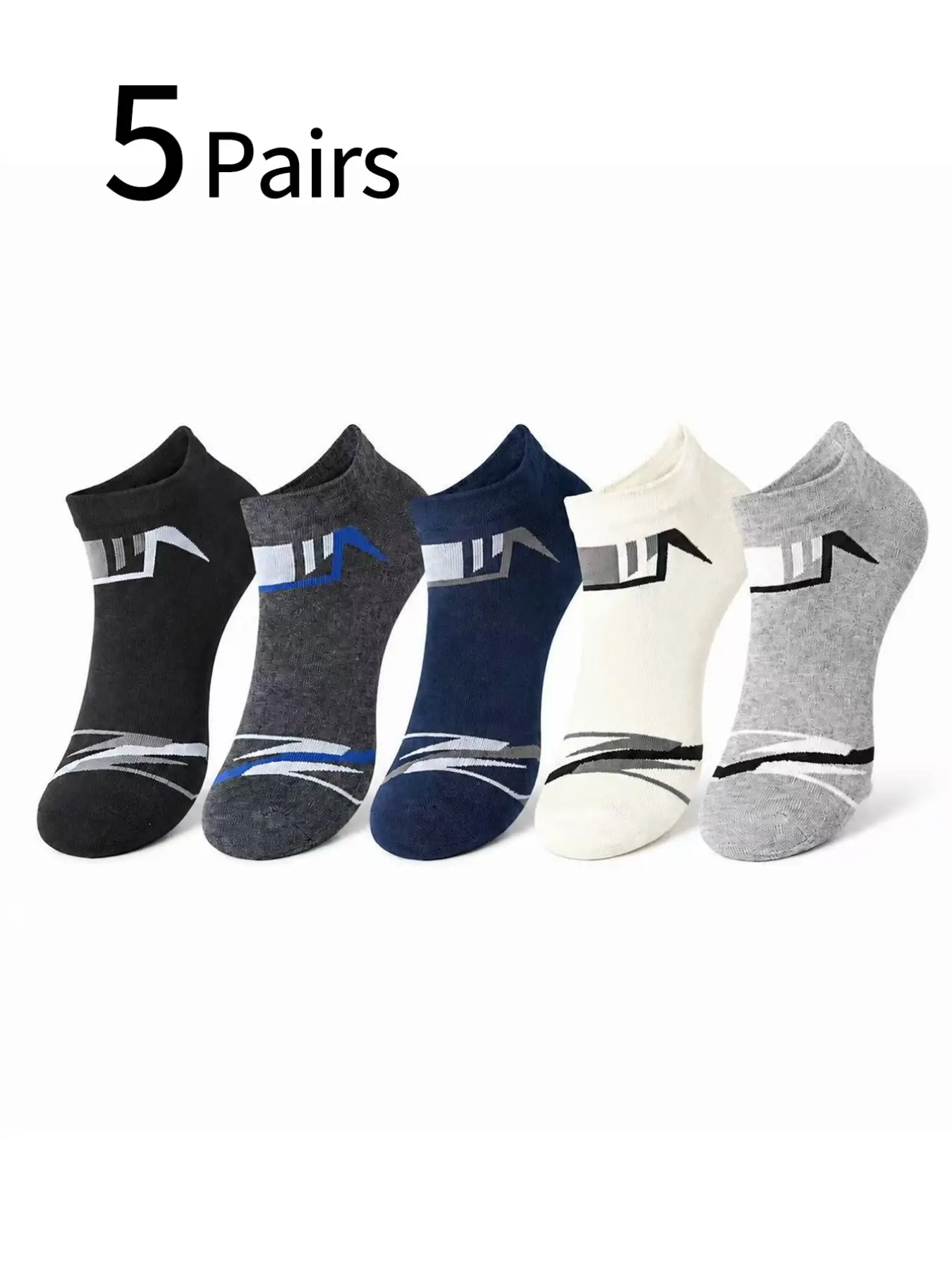 5 Pairs Men's Sport Casual Socks, Basketball Low Top Ankle Socks, Moisture-Wicking Anti-Friction, Soft Non-Slip, Breathable Comfort