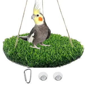 Portable Reptile Hammock Swing Stand, PP Grass Pad, Natural Hanging Bed for Iguanas, Leopard Geckos, Birds, Parrots, Easy to Carry