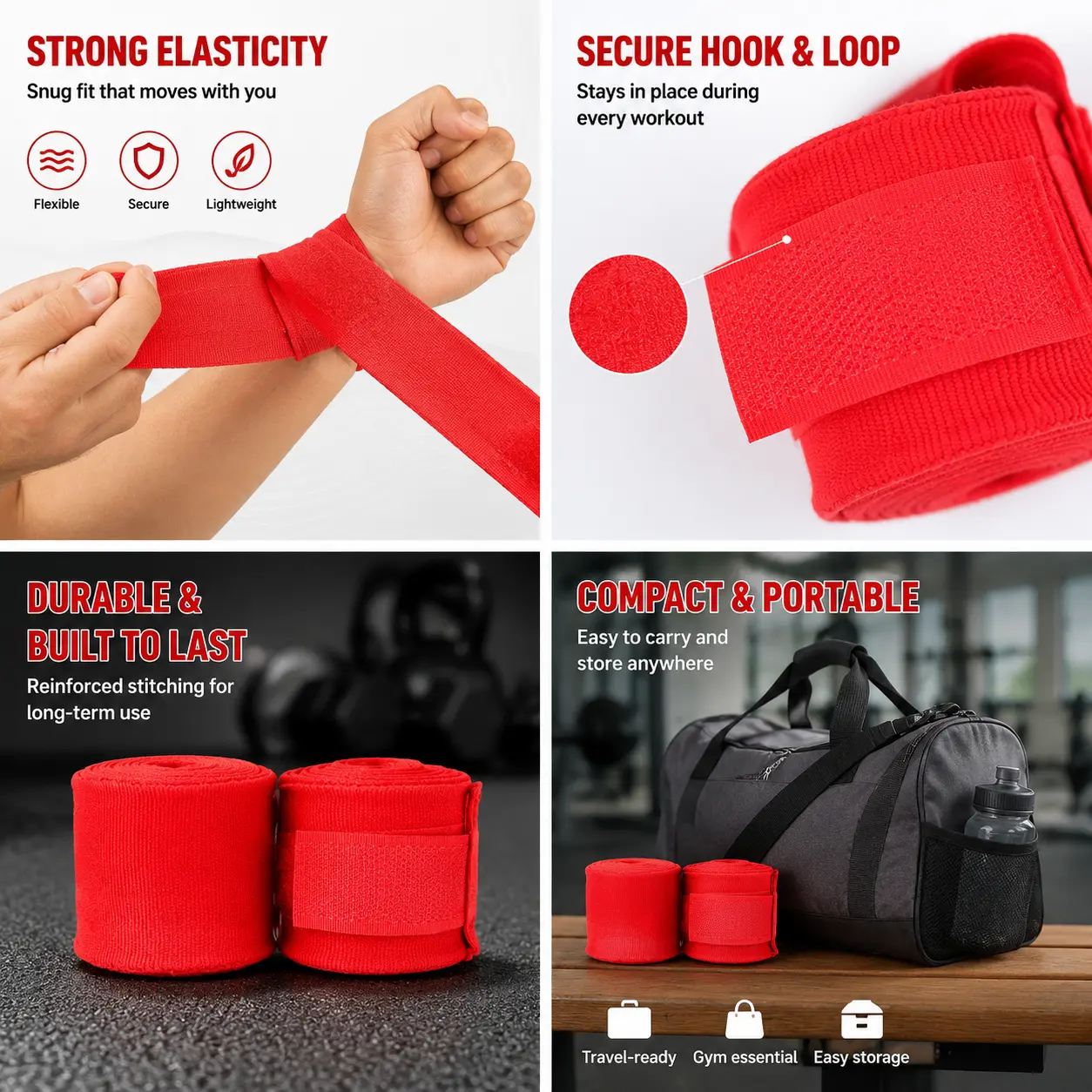 Elastic Boxing Hand Wraps for Men and Women – Breathable, Sweat-Absorbent Training Wraps for Muay Thai, MMA, Kickboxing, and General Combat Sports – Suitable for Adults and Teens – 180cm Length with Secure Hook-and-Loop Closure