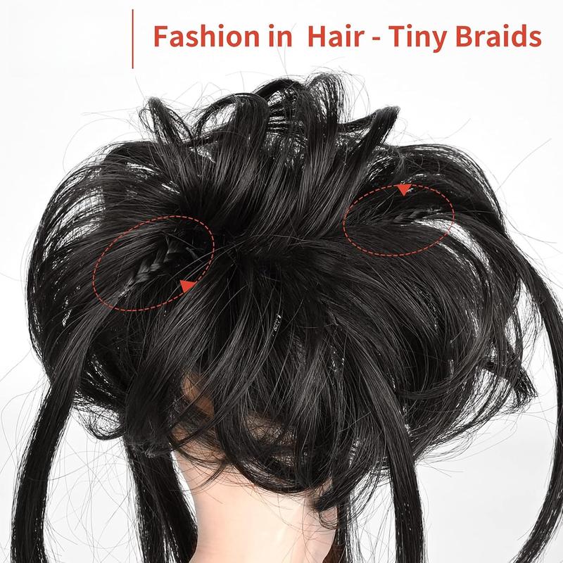 Messy Bun Hair , Super Long Tousled Updo Bun Extensions Wavy Hair Wrap Ponytail Hairpieces Scrunchies with Elastic Hair Band for Women HB007 Grace - Off Black