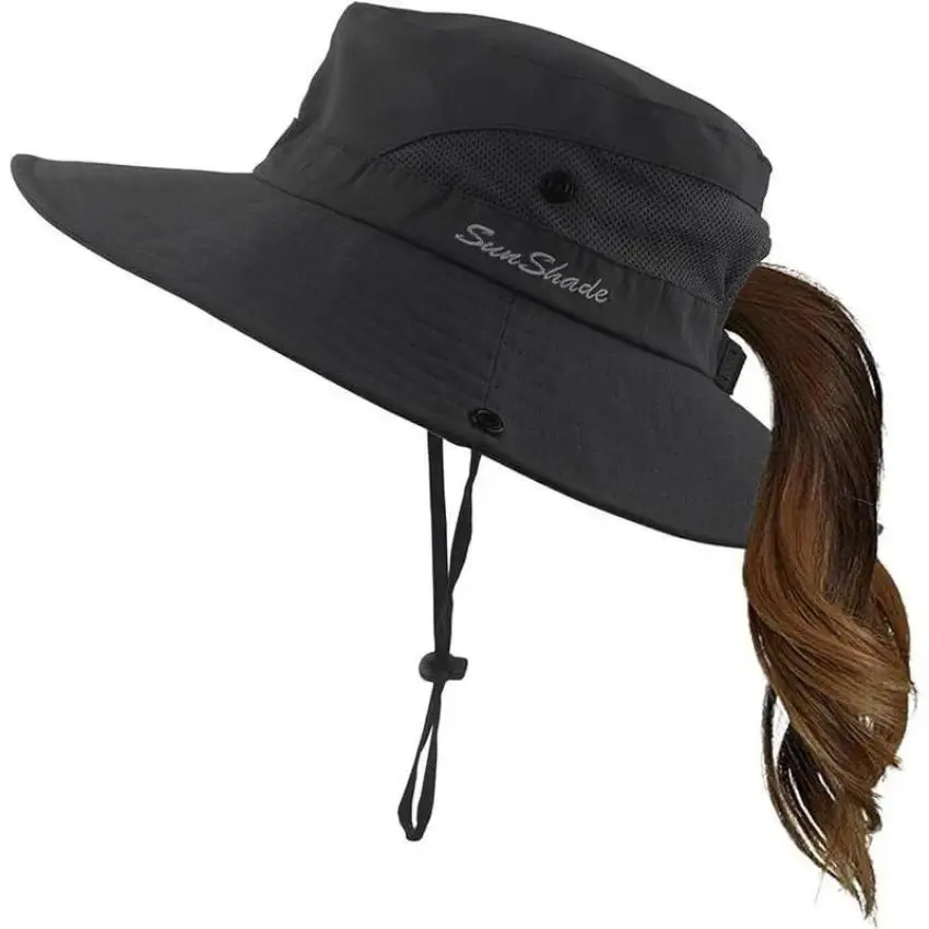 Women’s Sporty Chic Wide Brim Sun Protection Ponytail Outdoor Hat - Foldable, Lightweight, Adjustable Cap for Hiking/Light Outdoor, Trekking Sports Enthusiasts, Sun Shade Hiking/Trekking Hats, Outdoor Hats