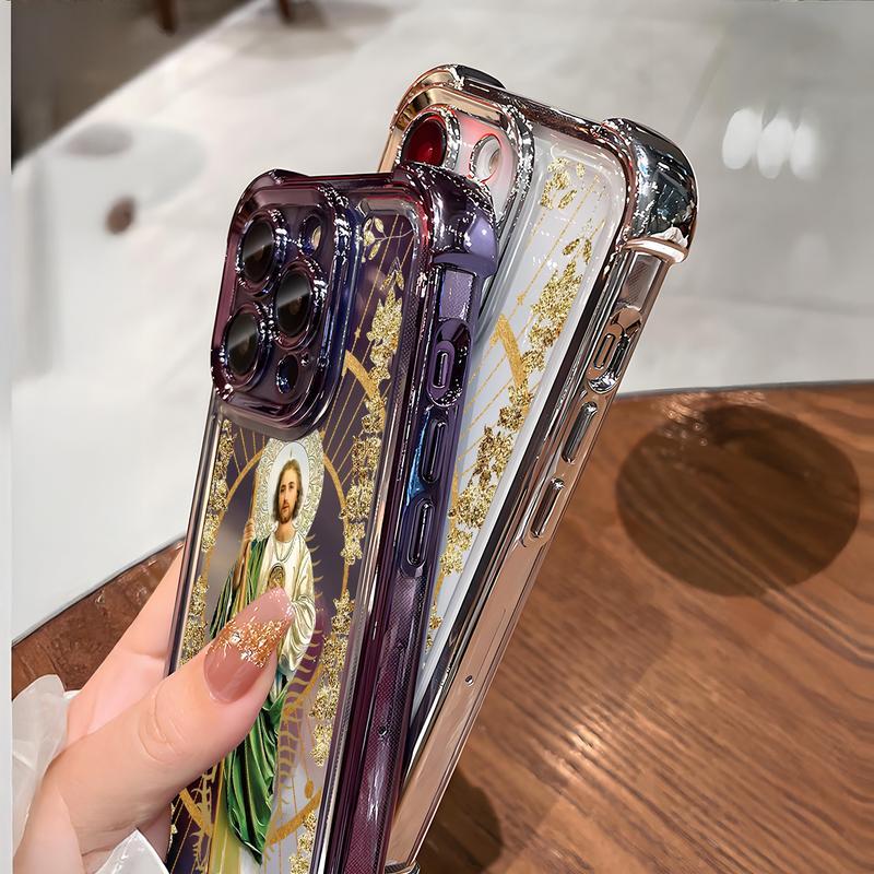 St. Jude Pattern Phone Case , Electroplated Cover with Airbag Shockproof Soft TPU Cover Suitable for IPhone X 11 12 13 14 15 16 17 Pro Max Plus Air San Judas