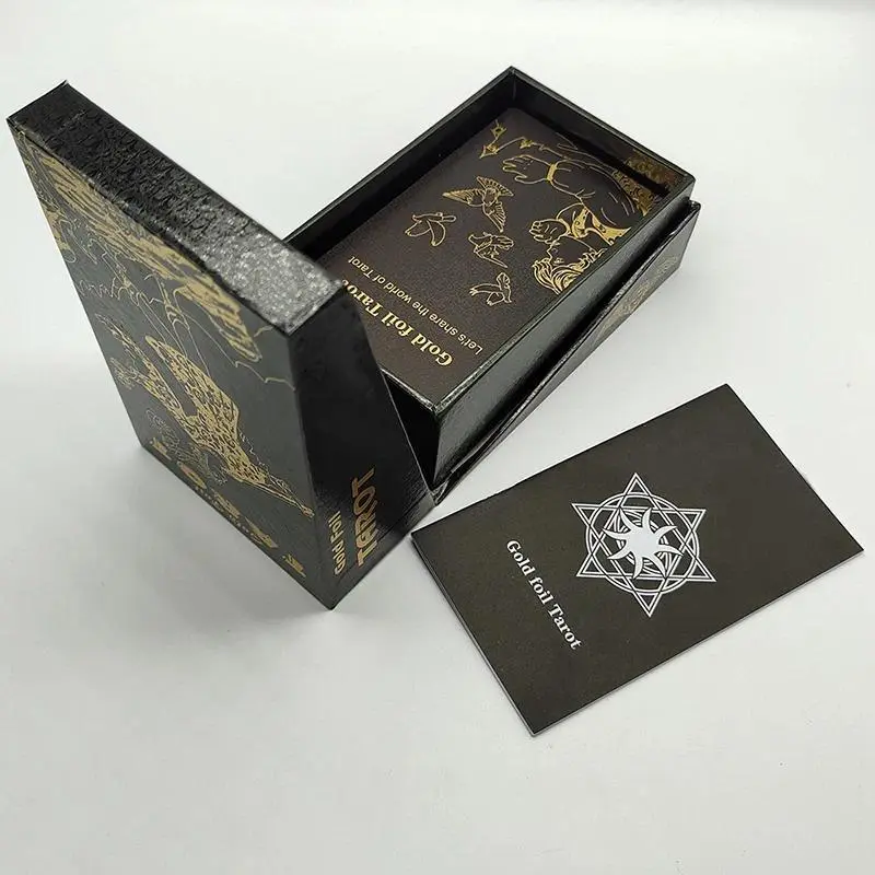 Good Quality Frosted Gold Tarot Deck Waterproof Divination Cards Plastic With Guidebook And Exquisite Flip Box