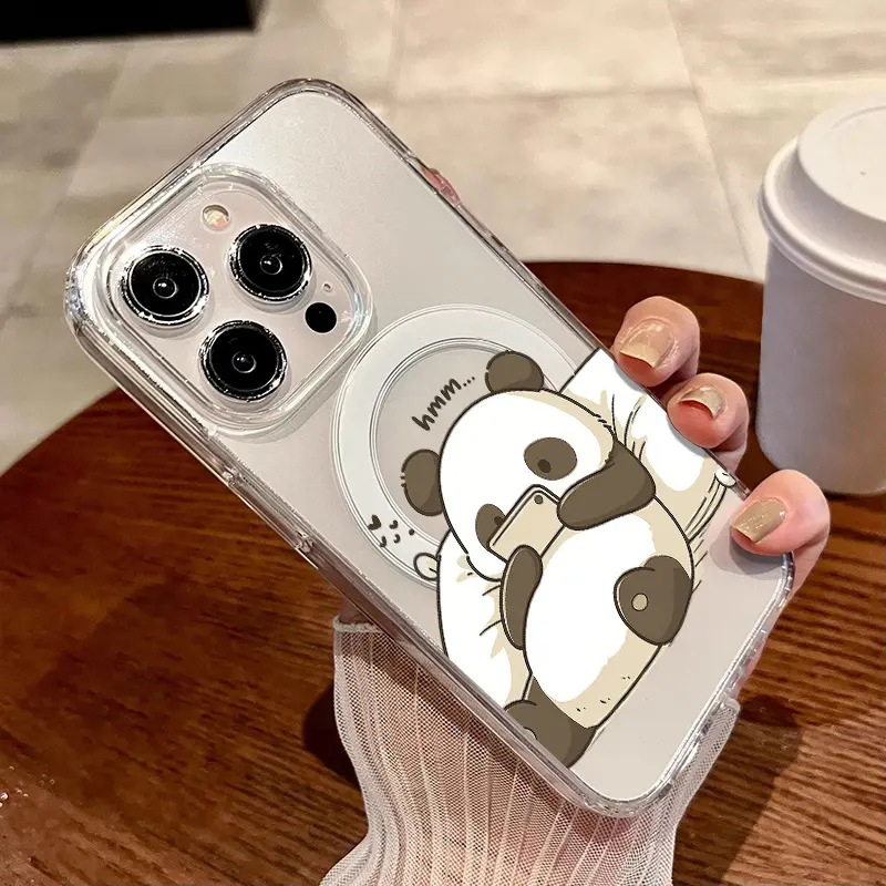 Panda-Themed Phone Case Designed for Contemplation, Featuring a Transparent, Thickened, Anti-Drop Hard with a Magnetic Ring That Supports Wireless Charging. It Is Compatible with for iPhone 17 E Air Pro ProMax iPhone16 15 14 Plus 13 12 11 X XS XR