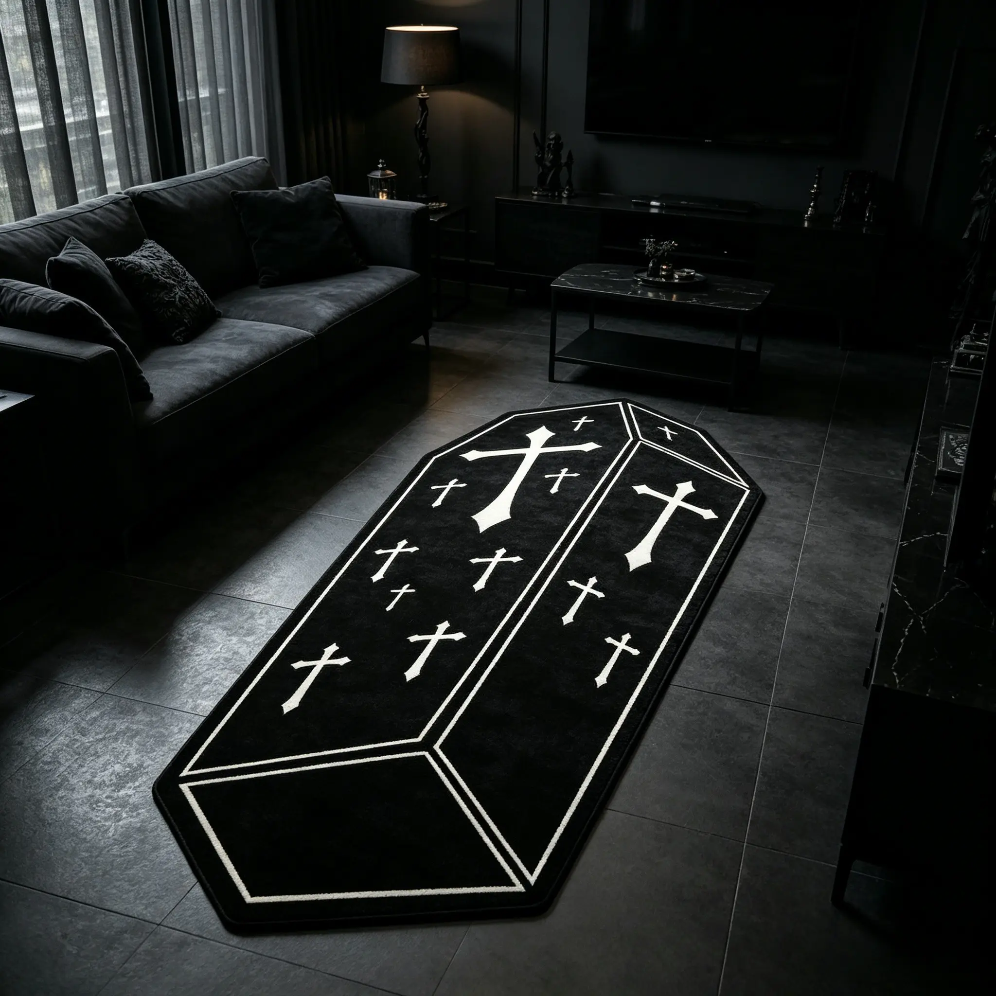 Gothic Halloween Coffin Pattern Rug, Hand Washable, Unique Home Decor, Comfortable Area Carpet for Living Room, Bedroom, Entryway