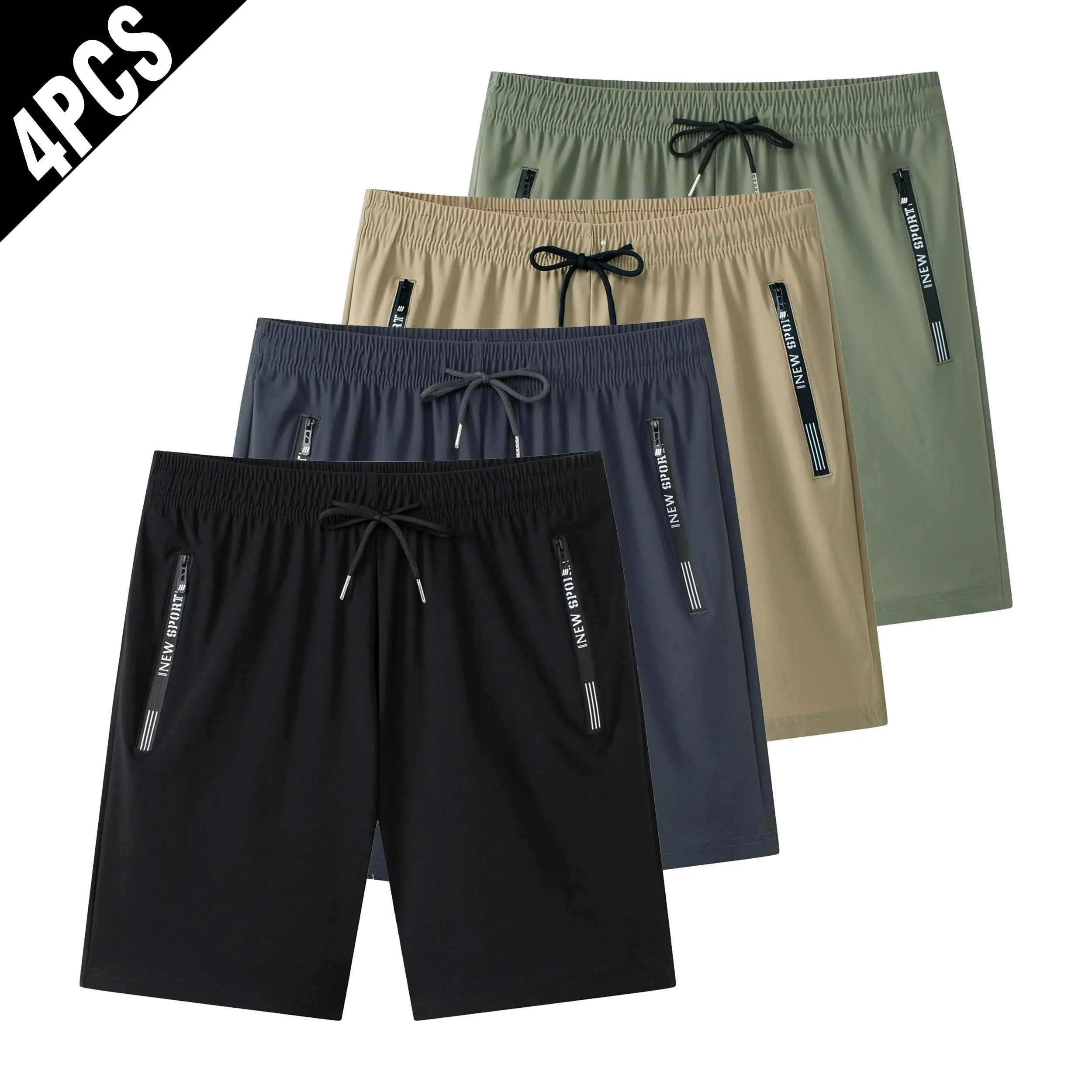 Men’s 5-Pocket Wrinkle-Resistant Quick-Dry Straight Leg Unlined Sporty Chic Athletic Shorts - Drawstring, Zippered Pockets, Letter Details, for Sports/Commute, M-Plus Size, Black-Dark Gray, Casual, Five-Pocket