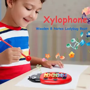 Ladybug Glockenspiel Xylophone 8 Notes Percussion Musical Instrument with Mallet Educational Musical Toy for Kids Preschool Learning