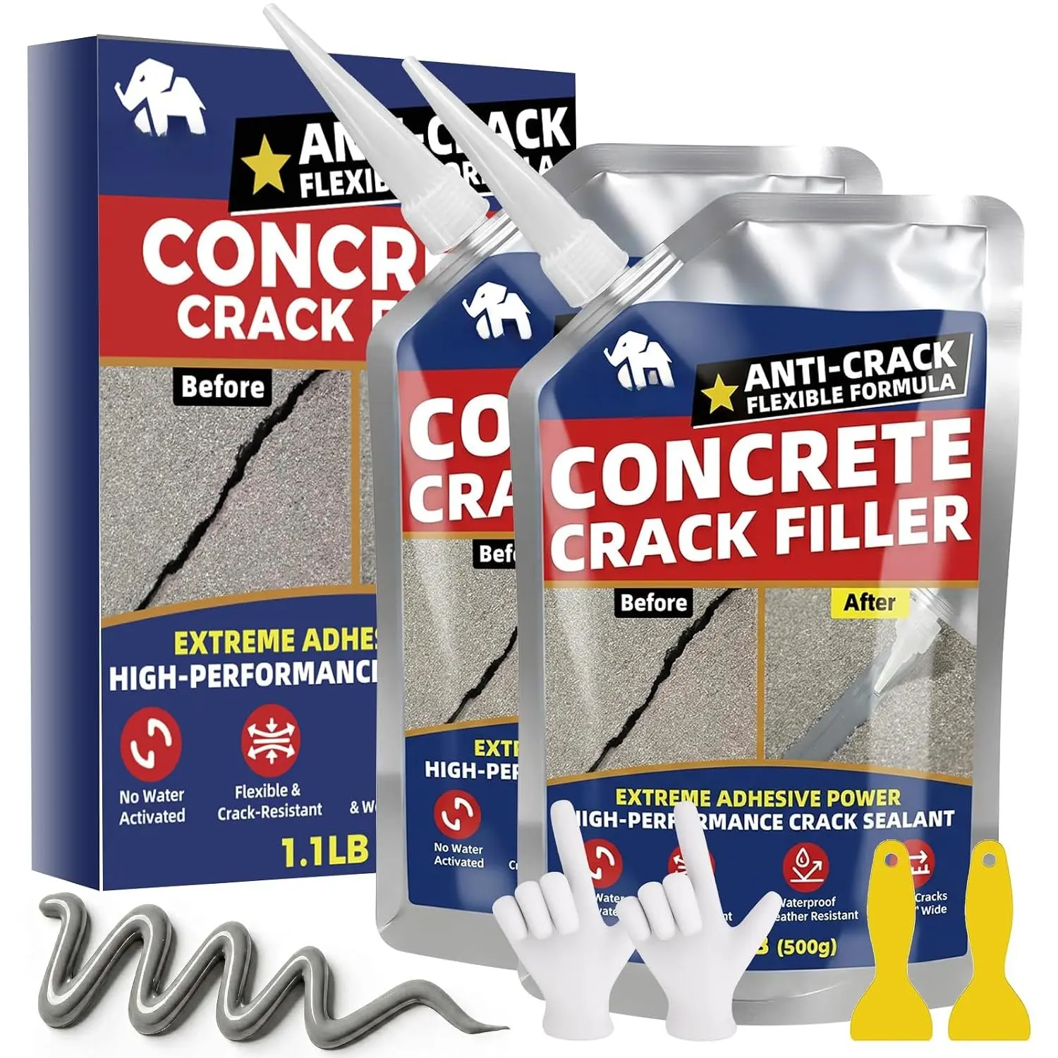 Concrete Crack Filler - 2.2LB Self Leveling Cement Crack Sealant, High Elasticity Concrete Joint Repair,  & -Drying Concrete Caulk for Driveway, Sidewalk, Patio, Indoor & Outdoor, Gray