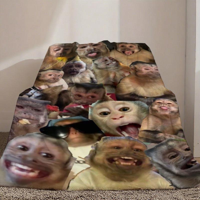 Funny Monkey Face Collage Flannel Blanket Extra Large Soft Throw for Couch Bed Sofa Lightweight Breathable All Season Cozy Blanket Perfect Gift for Home Decor Pranksters Bed Accessory Skinfriendly Fabric Contemporary Style