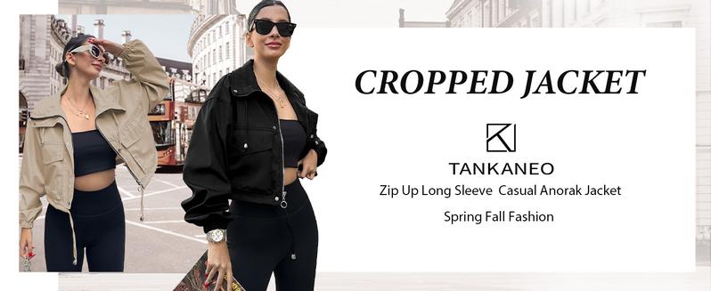 Imily Bela Womens Cropped Jacket Zip Up Lightweight Oversized Utility Anorak Coat with Pockets