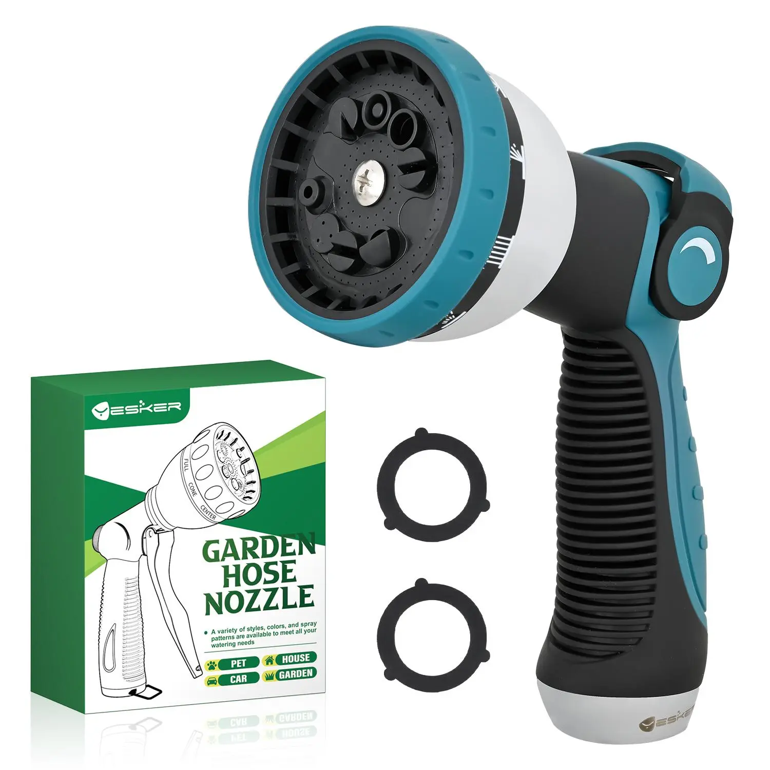 Yesker Garden Hose Nozzle Water Hose Sprayer Nozzle Adjustable 10 Spray Patterns Heavy Duty Metal Nozzles Thumb Control w Non-Slip Grip for Outdoor Watering Plants Lawn Washing Car Pets, Black & Blue fathersdaygift