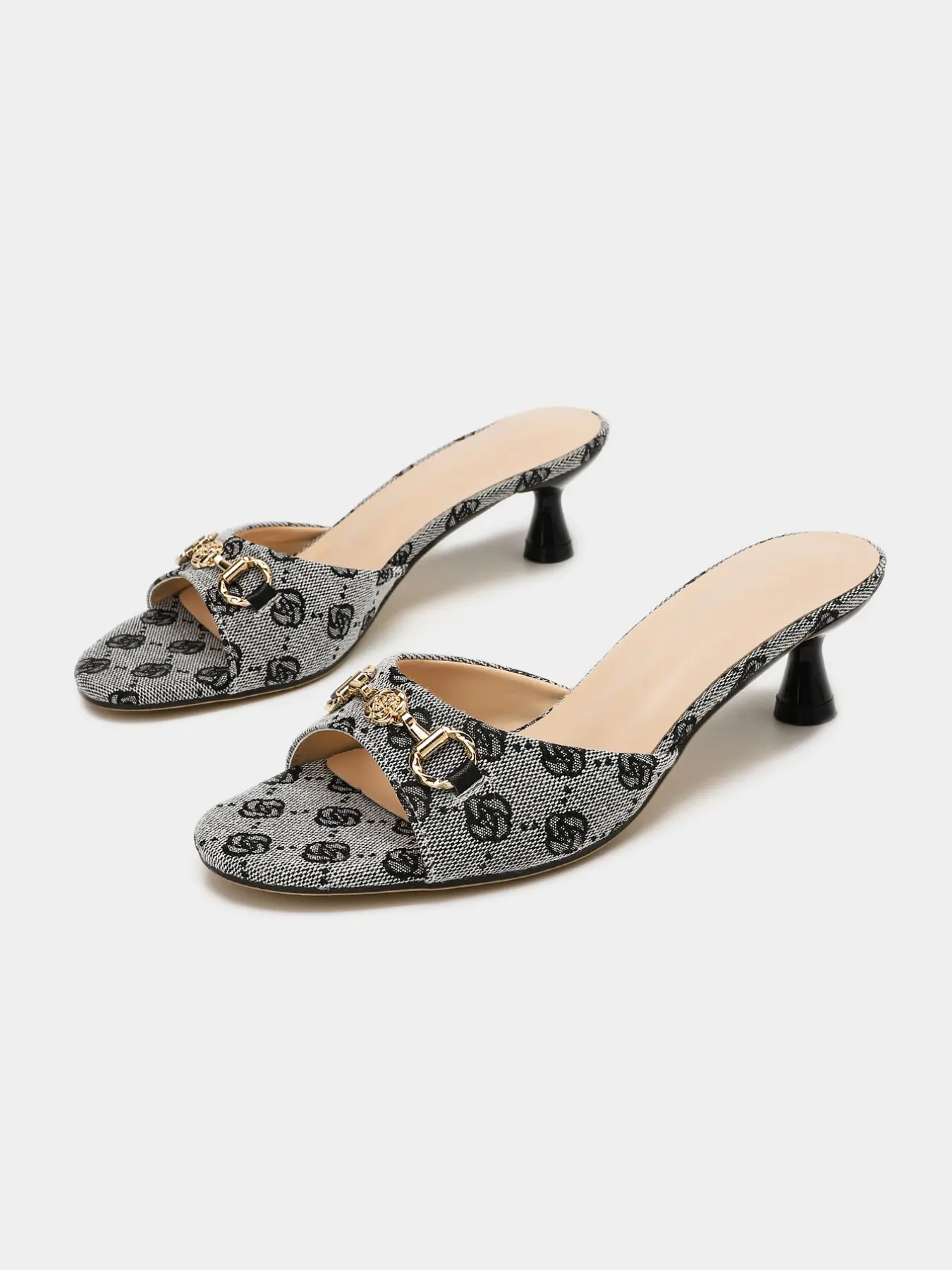 Vintage Floral Embroidered Mule Sandals, Metal Buckle Square Toe, Mini Wine Cup Heel, All-Season Formal Shoes for Women, Elegant Floral Sandals