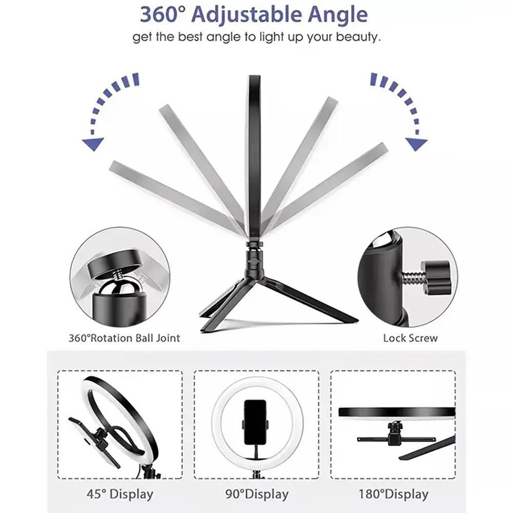 Selfie Ring Light with Tripod Stand, LED Selfie Fill Light with 360° Rotation and 5 Lighting Modes, Selfie Light with Phone Holder for Live Stream/YouTube Videos/Make up/Photography, Selfie Accessories