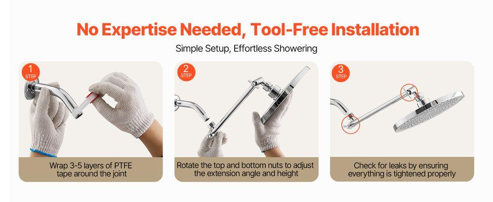 VEVOR Shower Head Extension Arm Extender 11 in Adjustable Angle Height G1/2 Universal
