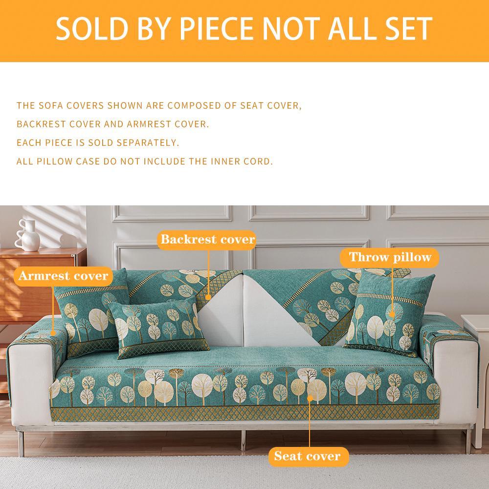 Boho Style Chenille Sofa Cover, Elastic Sofa Slipcover, 1 Count Geometric Embroidery Design, Soft Sofa Protector for Bedroom Office Living Room