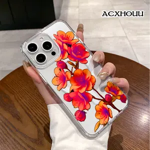 Neon Orange Blossom Magnetic Trendy Case for iPhone 17 16 E Pro Max 15 Plus 14 13 12 11 XS XR, Minimalist Print | Silicone, Shockproof, Cute, Stylish, and Protective