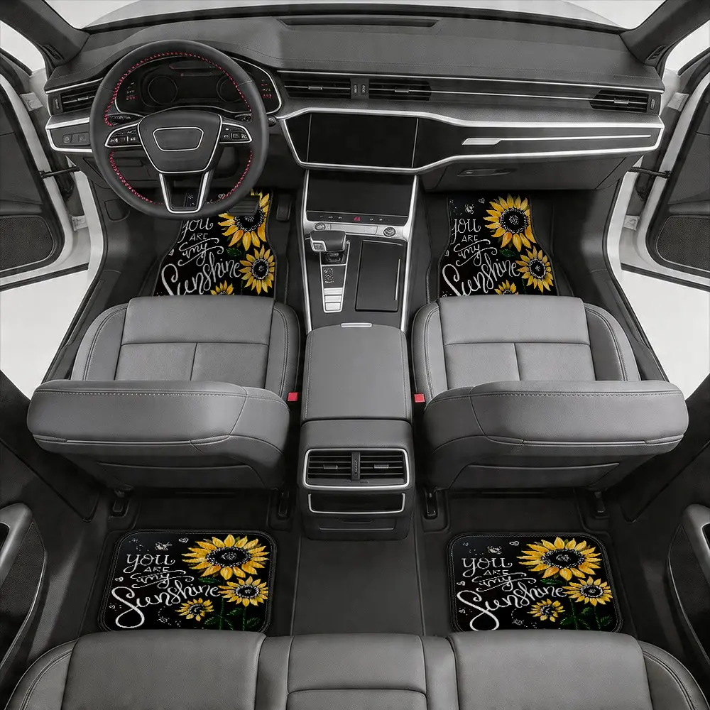 Sunflower Car Floor Mats, Non-Slip, Durable, All-Weather, Universal Size, 2pcs/4pcs Set, Stylish and Long-Lasting