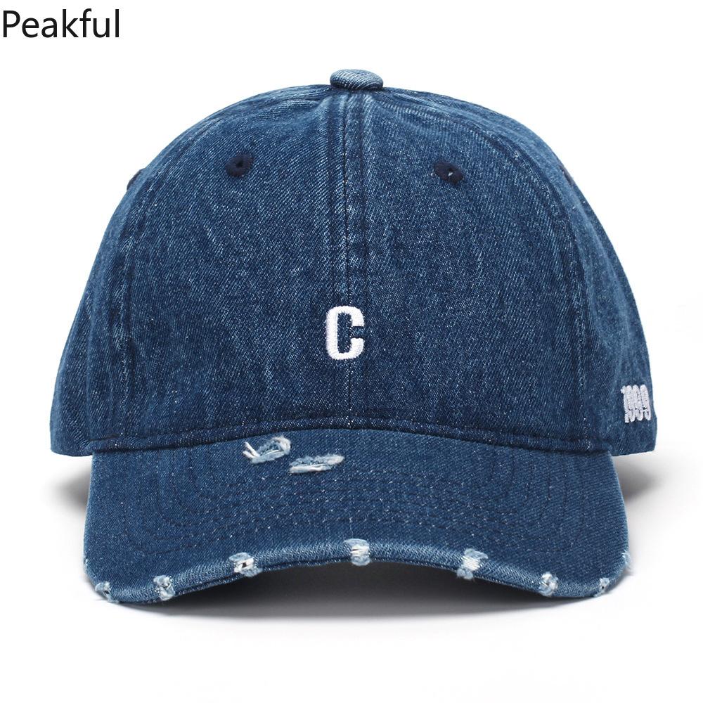 Leisure Denim Baseball Cap – Street Retro Style, Korean-Inspired Embroidered Peaked Hat, Ripped Design for a Vintage Look, Ideal for Summer Outings, Casual Wear & Unisex Styling