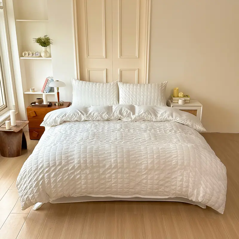 Korean Style Simple Fashion Small Square Bubble Satin Single Pillowcase, Trendy Bedding Accessory, Bed Linens, Perfect for Modern Bedrooms