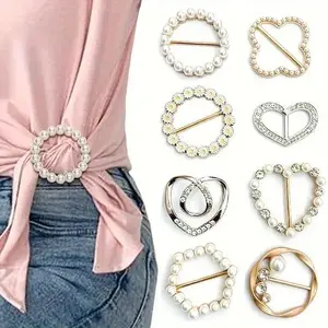 8/12 Pieces Women's T-Shirt Clips, featured with sparkling rhinestones and hollow geometric patterns, made of durable alloy and resin, can be used as collar clips and brooches.