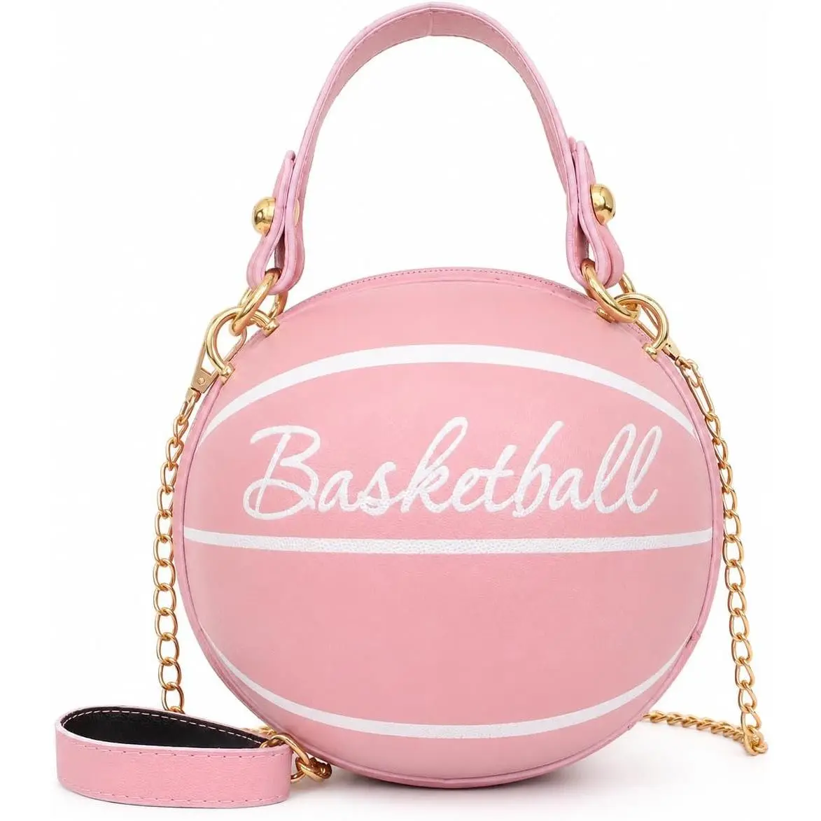 Basketball Shaped   Bag Round Handbag PU Leather Messenger  Bag Personality Purses for Women