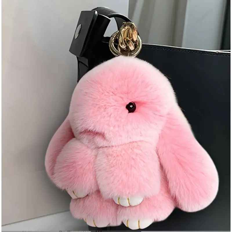 Pink Plush Bunny Keychain, Cute Rabbit Bag Charm with Key Ring for Purse, Backpack and Car Keys