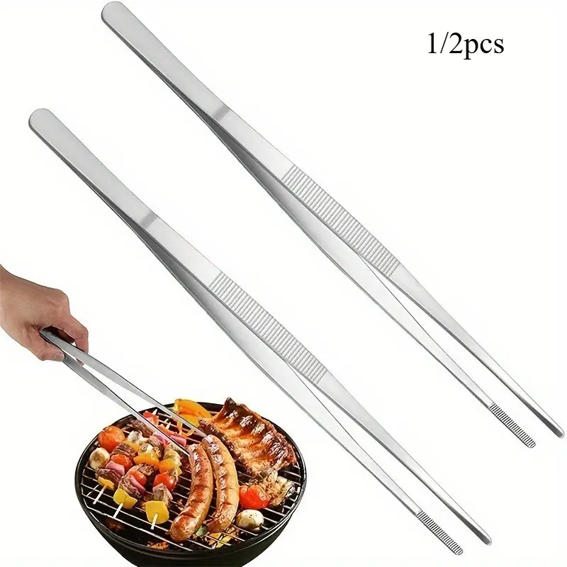 1pc/2pcs Stainless Steel Thickened Food Clip, Hand-Grabbing Cake Barbecue Steak, Hotel Kitchen Tool Baking Frying Clip, Barbecue Utensils, Barbecue Accessories