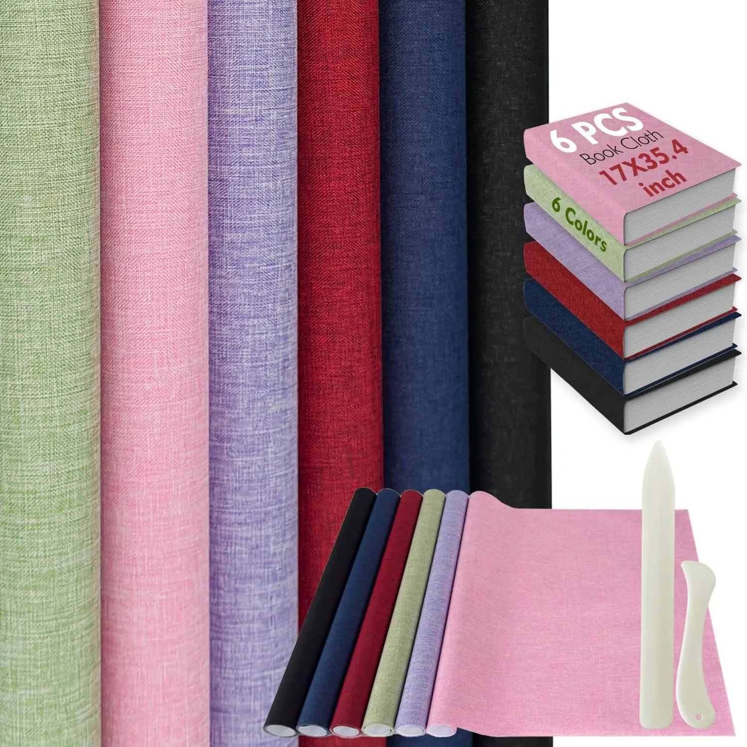 6 Colors 17x35.4 Inches Book Cloth for Book Binding Fabric Surface Paper Backed Book Binding Materials for Adult DIY Book Album Cover