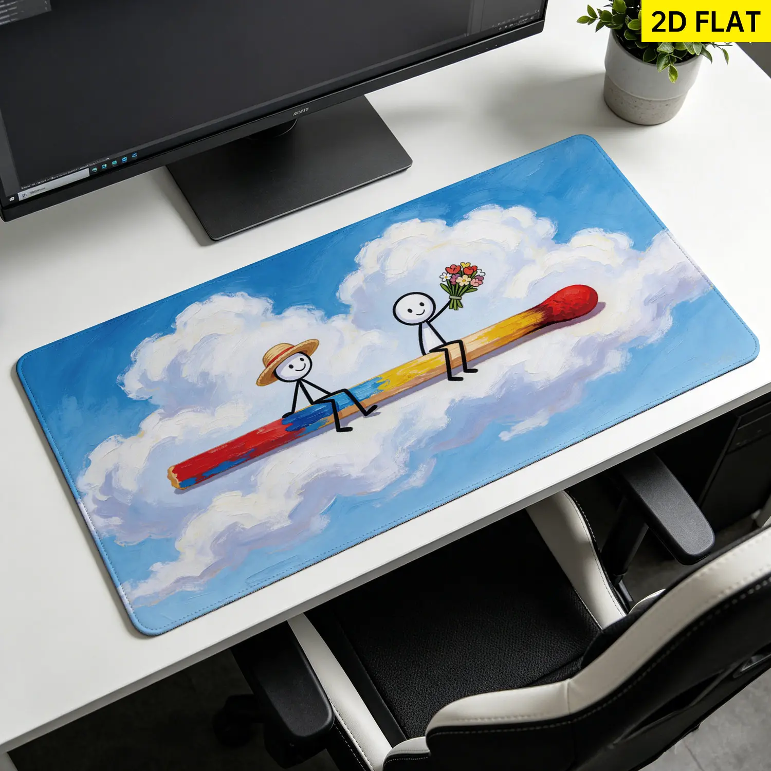 Extra Large stick figure and colorful matchstick Mouse Pad,Non Slip Rubber Pad,Desktop Decoration Drotection Pad,Washable,Lock Edge Multi Size,Premium Multipurpose Mousepad For Home,Office,Gift for Family and Friends