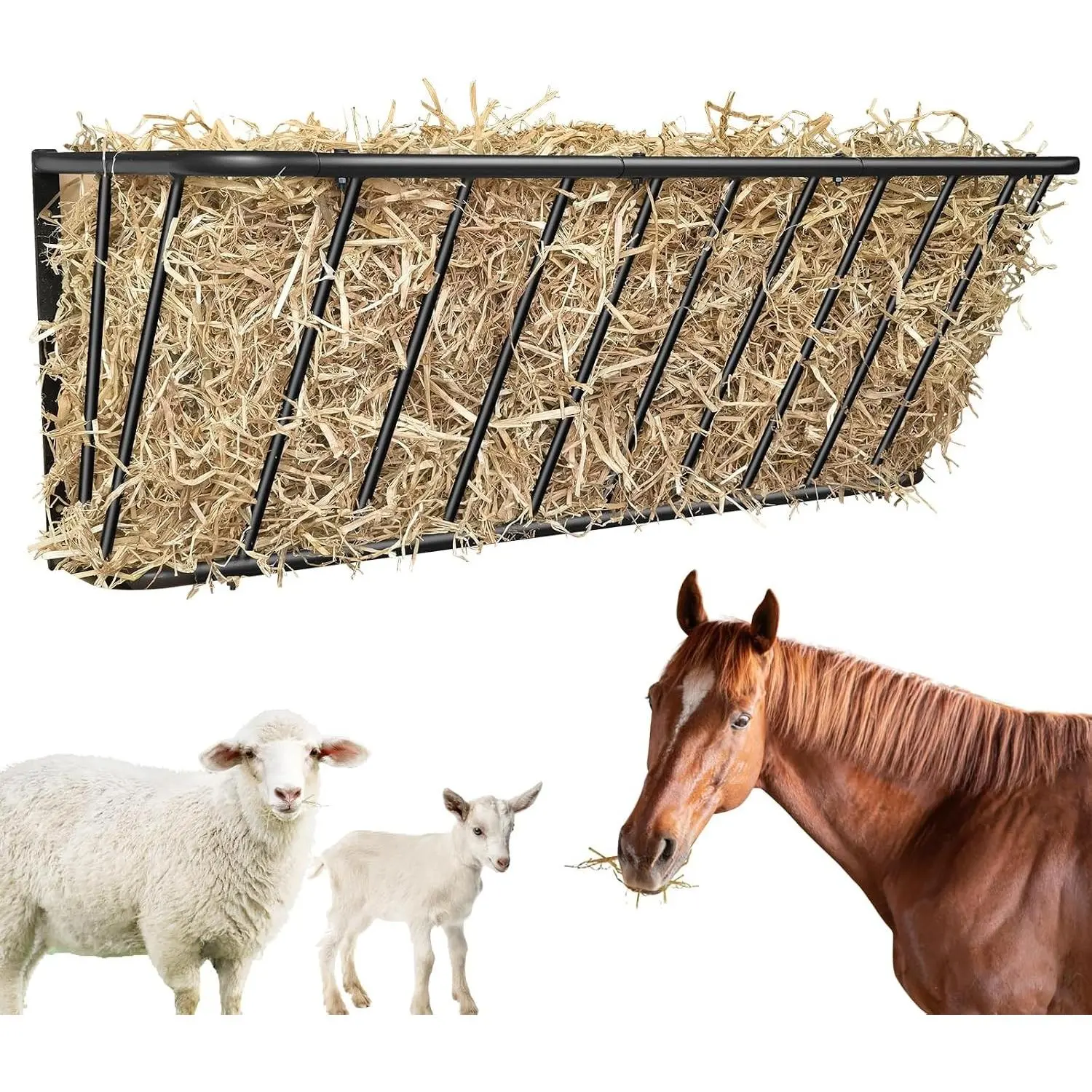 35.5'' Long Heavy Duty Steel Wall Mounted Hay Feeder with 20 Gallon Large Capacity Hay Rack for Horses Goats Sheep in Stable and Farm