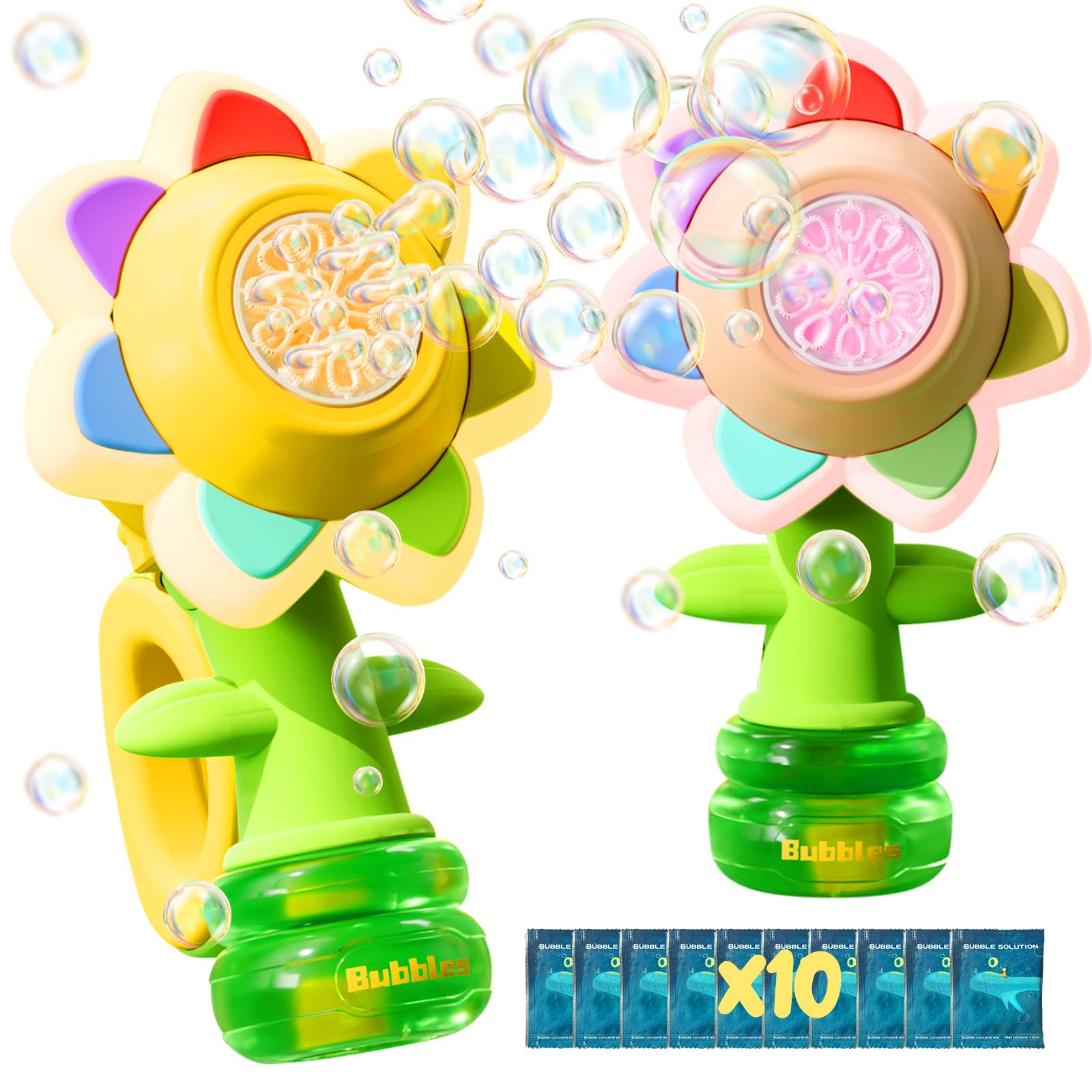 Sunflower Design Bubble Machine, Automatic Flower Bubble Maker Toy with Colorful Lights, Fun Outdoor Bubble Toy for Kids, Bubble Solution