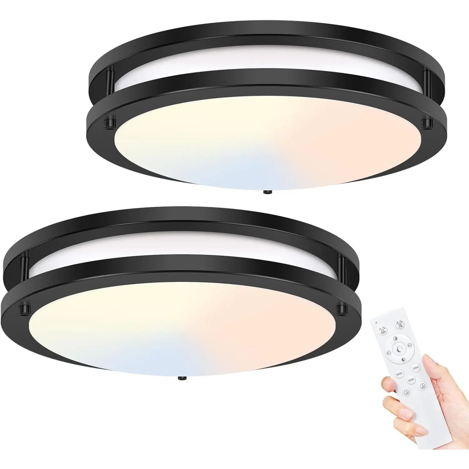 2Pack Flush Mount LED Ceiling Light with Remote, Dimmable& 3000K-6500K Adjustable Ceiling Light Fixture, Timer, Night Light, 13 inch Black Ceiling Lamps for Kitchen Bathroom Bedroom Hallway