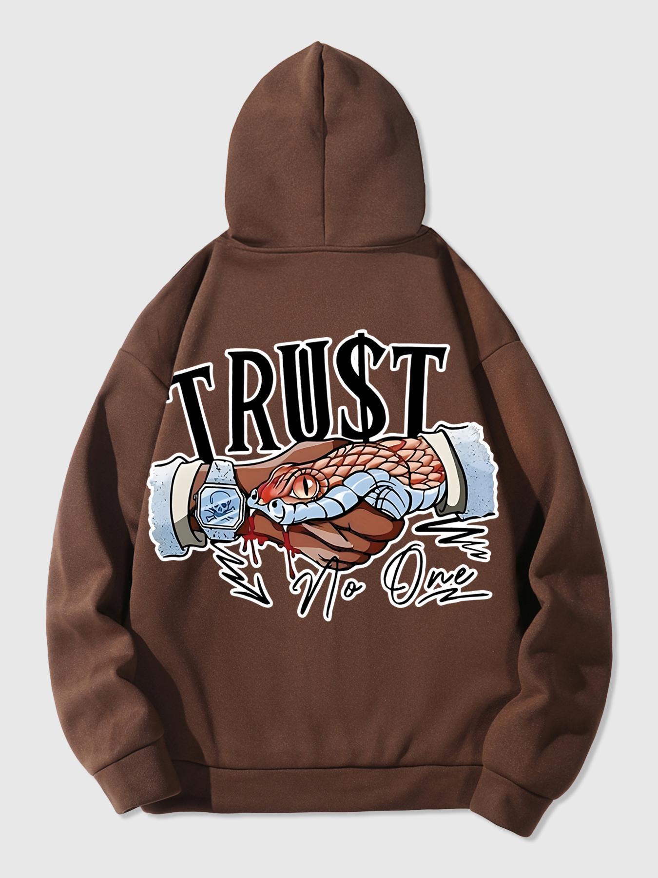 Men's Letter & Hand Print Drop Shoulder Hoodie, Graphic Print Hoodie Fashion Casual Regular Fit Drawstring Pocket Hooded Sweatshirt for Daily Holiday Outdoor Wear, Men Clothes for Fall & Winter